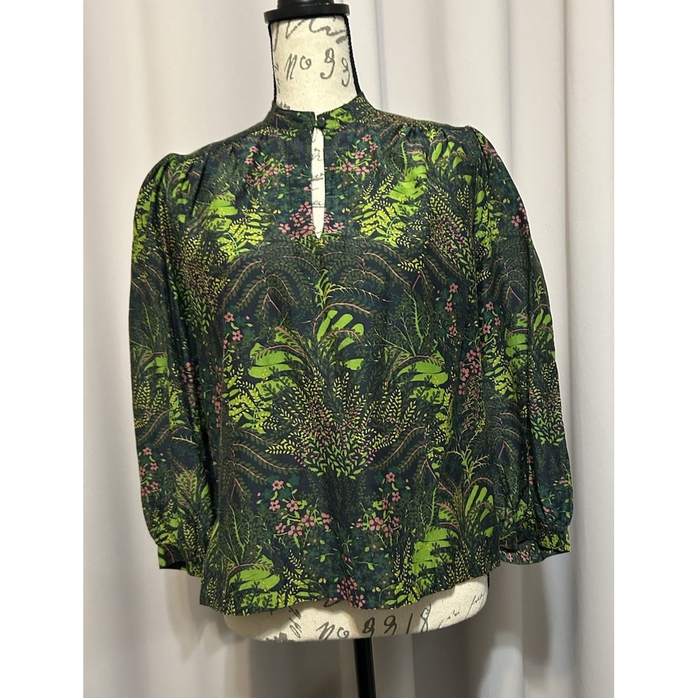 Trovata Birds Of Paradise Top Size XS Silk Cotton Green Floral